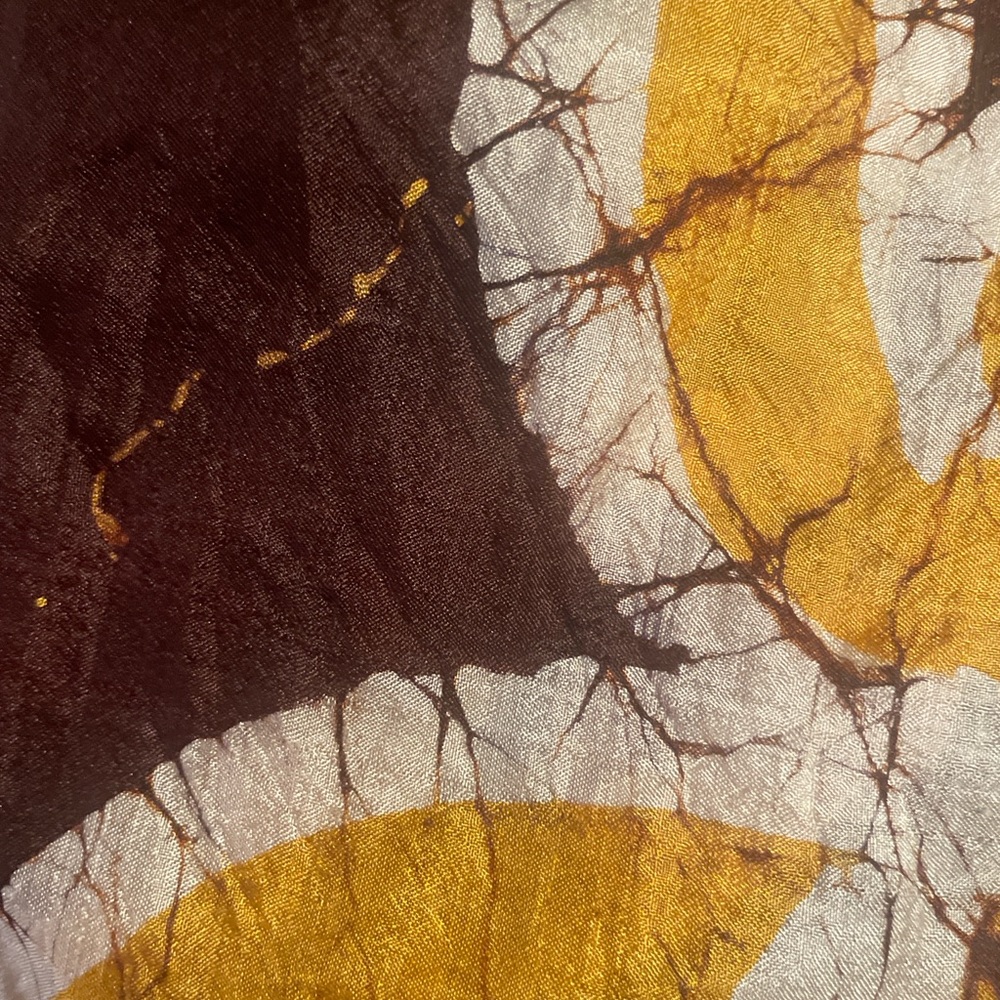 Handprint Made in India Batik Scarf – Brown & Mustard – 68” x 15.5” - Picture 11 of 12